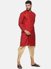 Men Maroon Colour Polyester Kurta Dhoti Pant Set.