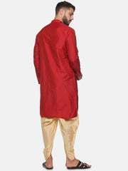 Men Maroon Colour Polyester Kurta Dhoti Pant Set.