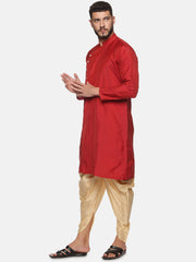 Men Maroon Colour Polyester Kurta Dhoti Pant Set.