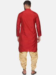 Men Maroon Colour Polyester Kurta Dhoti Pant Set.
