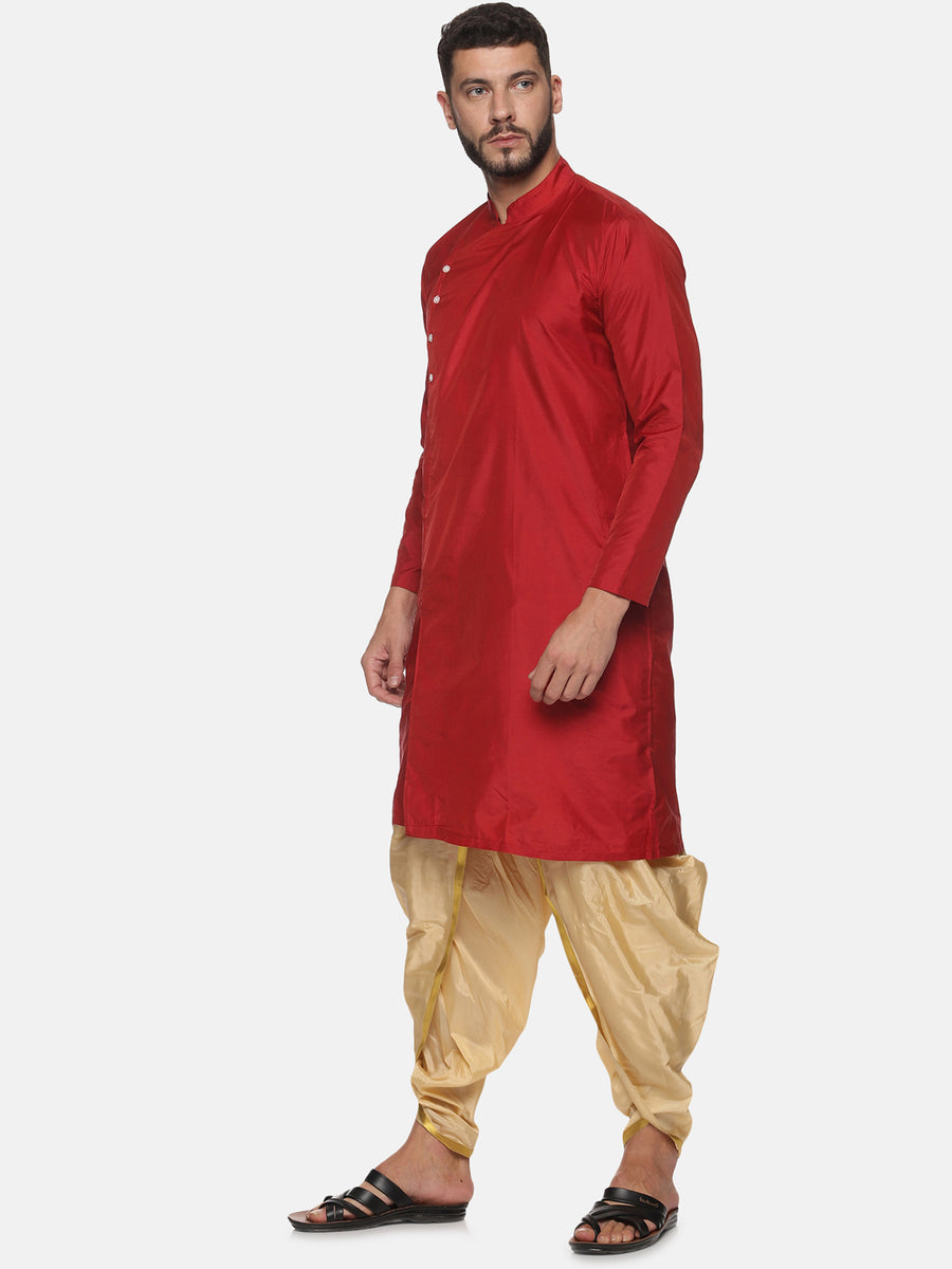 Men Maroon Colour Polyester Kurta Dhoti Pant Set.