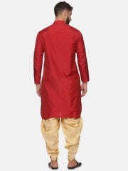 Men Maroon Colour Polyester Kurta Dhoti Pant Set.