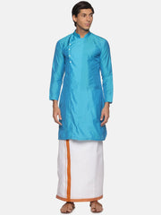 Men Blue Colour Polyester Kurta Dhoti  Set