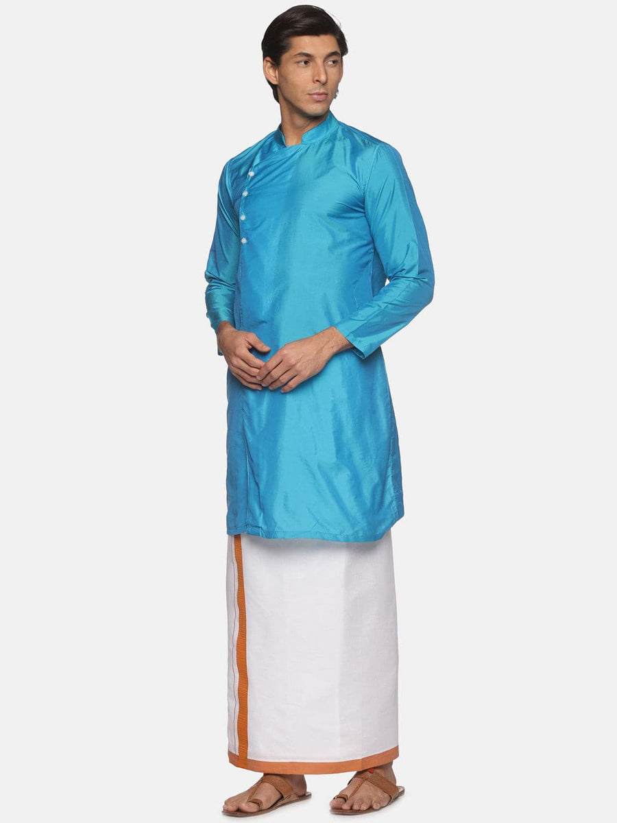 Men Blue Colour Polyester Kurta Dhoti  Set.