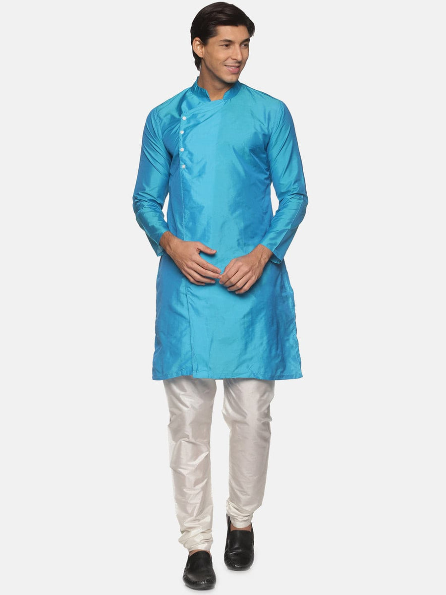 Men Coral Colour Polyester Kurta Pyjama Set.