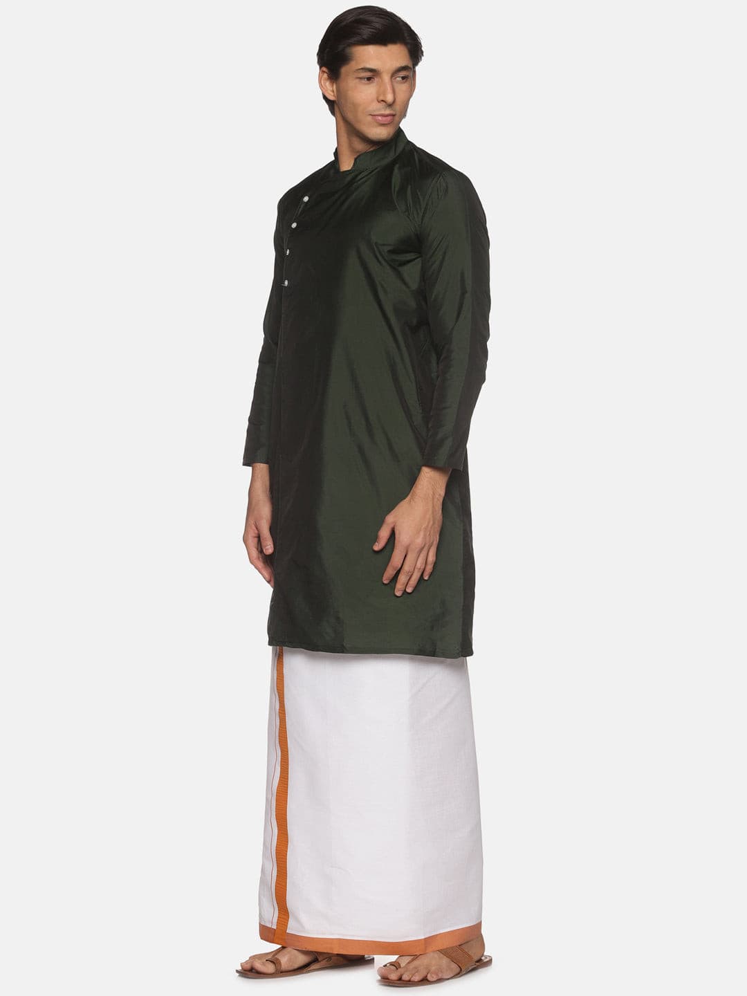 Men Green Colour Polyester Kurta Dhoti  Set