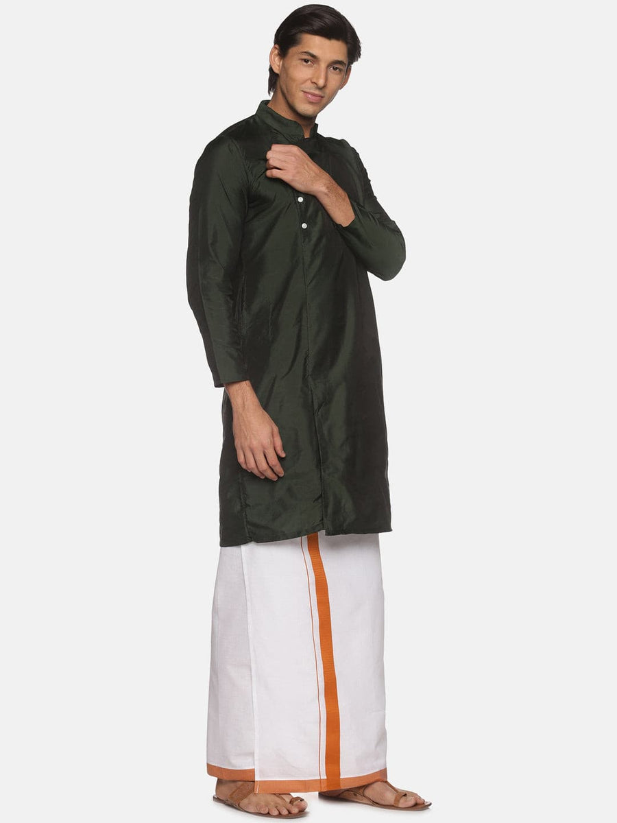 Men Green Colour Polyester Kurta Dhoti  Set