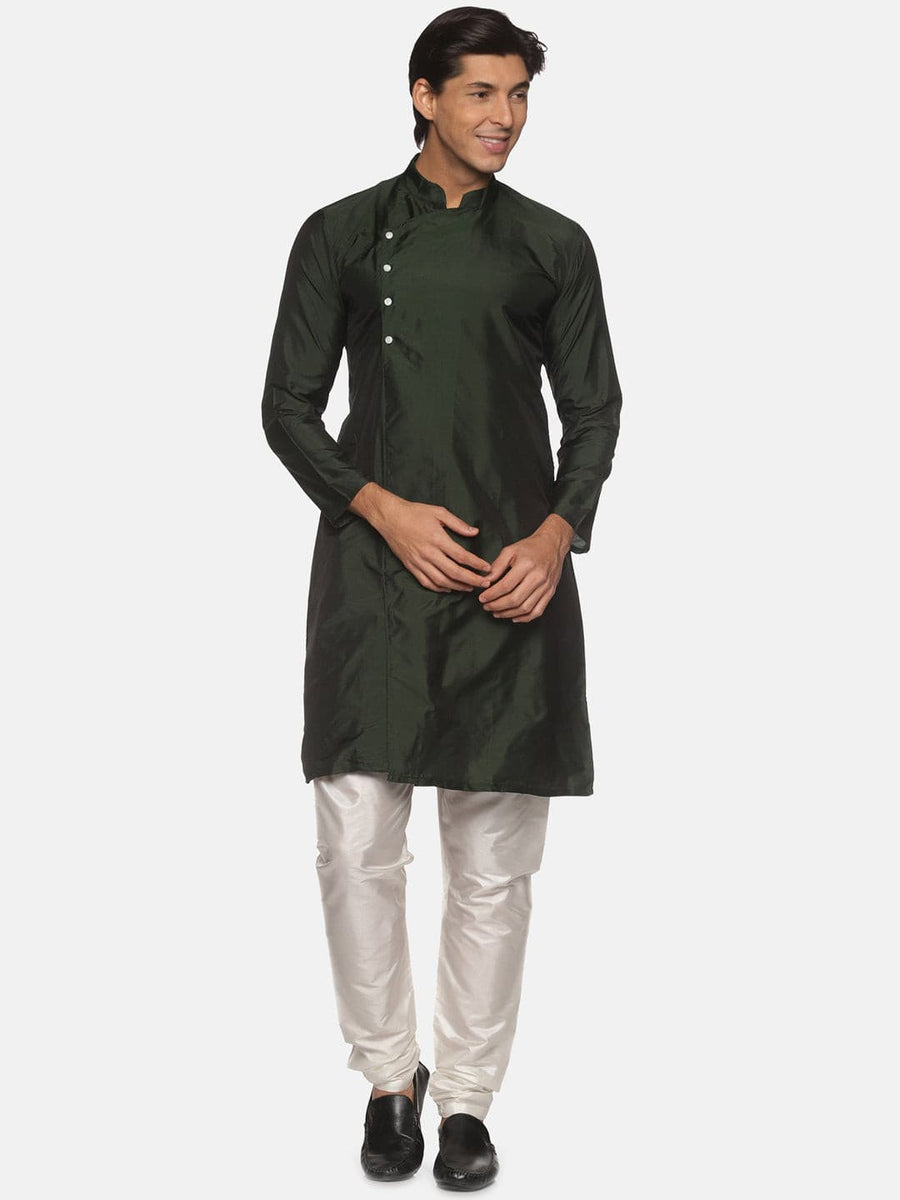 Men Coral Colour Polyester Kurta Pyjama Set.