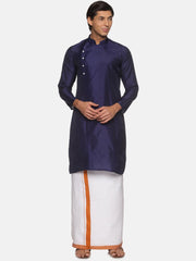 Men Blue Colour Polyester Kurta Dhoti  Set