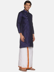 Men Blue Colour Polyester Kurta Dhoti  Set