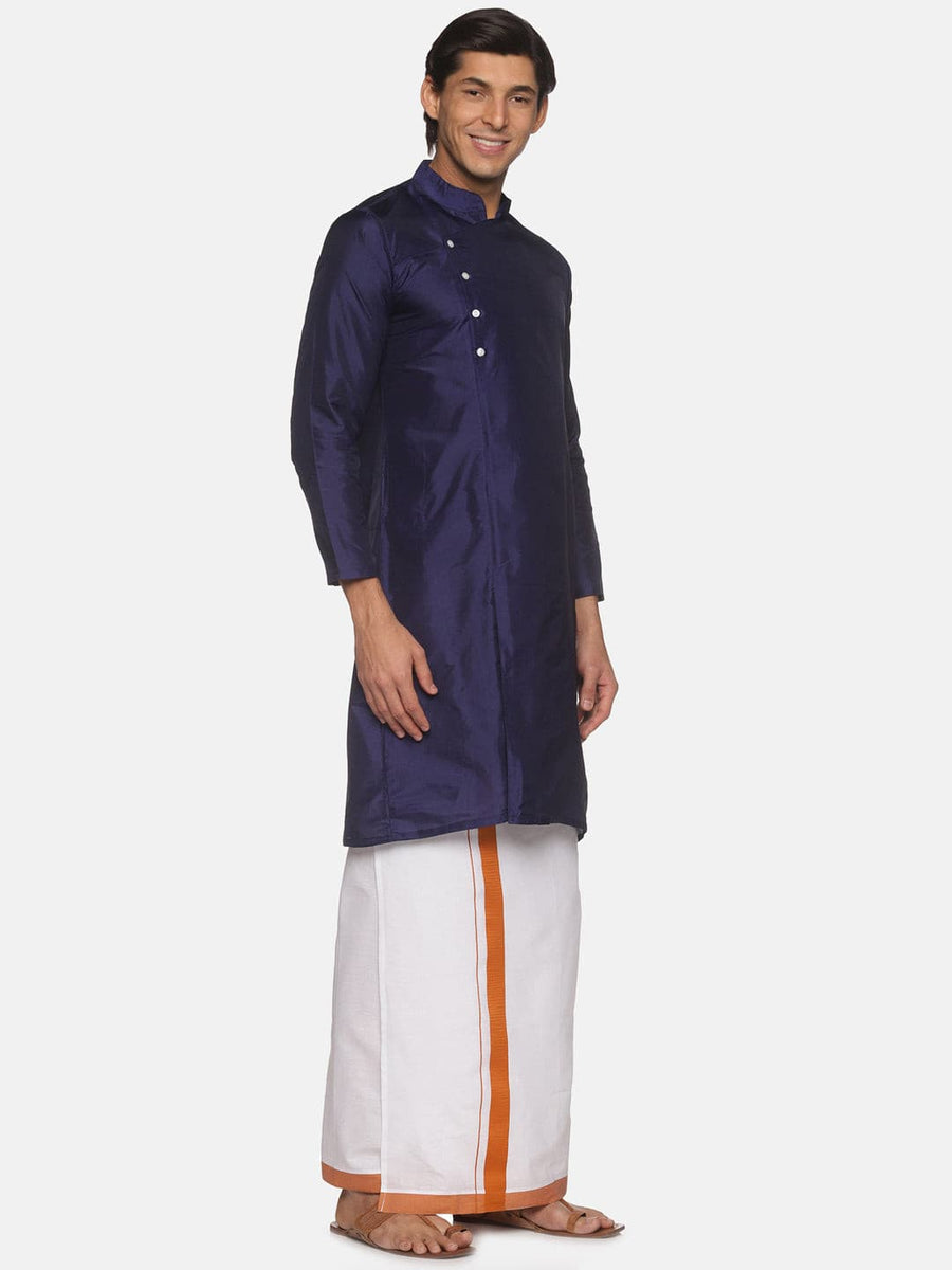 Men Blue Colour Polyester Kurta Dhoti  Set