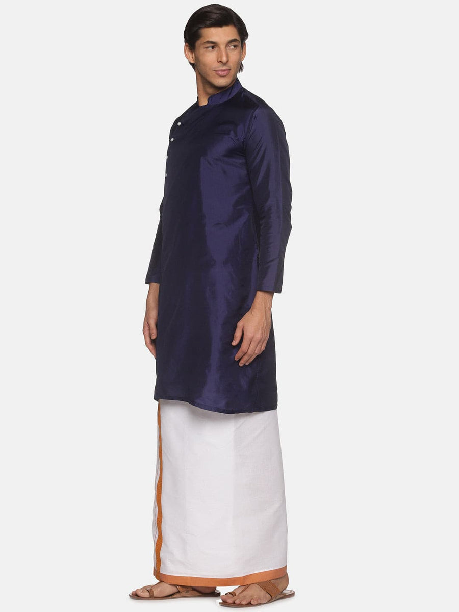 Men Blue Colour Polyester Kurta Dhoti  Set