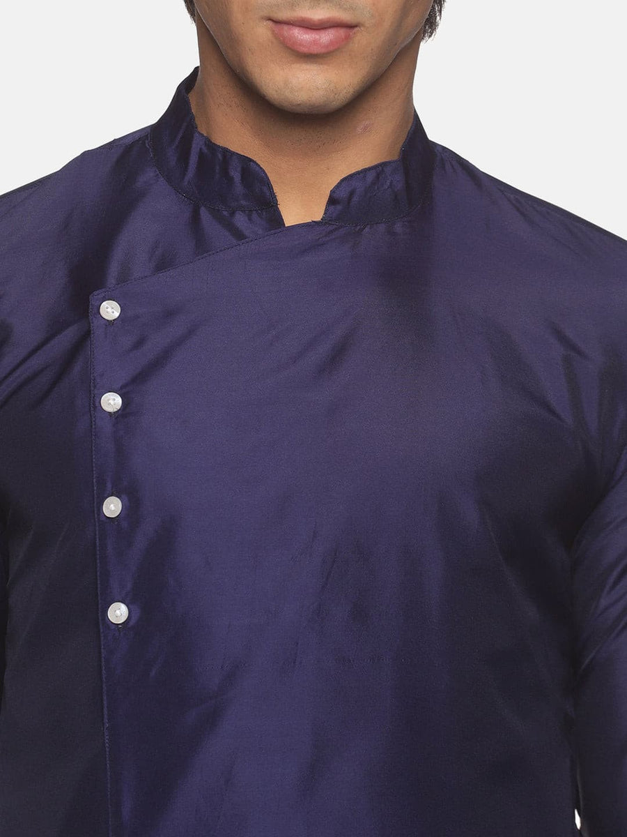 Men Blue Colour Polyester Kurta Dhoti  Set