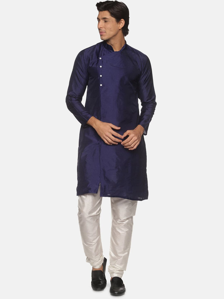 Men Coral Colour Polyester Kurta Pyjama Set.