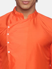 Men Orange Colour Polyester Kurta Dhoti  Set