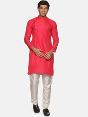 Men Solid Colour Polyester Kurta Pyjama Set