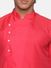 Men Coral Colour Polyester Kurta Pyjama Set.