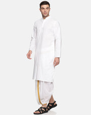Men White Colour Cotton Kurta Dhoti Pant Set