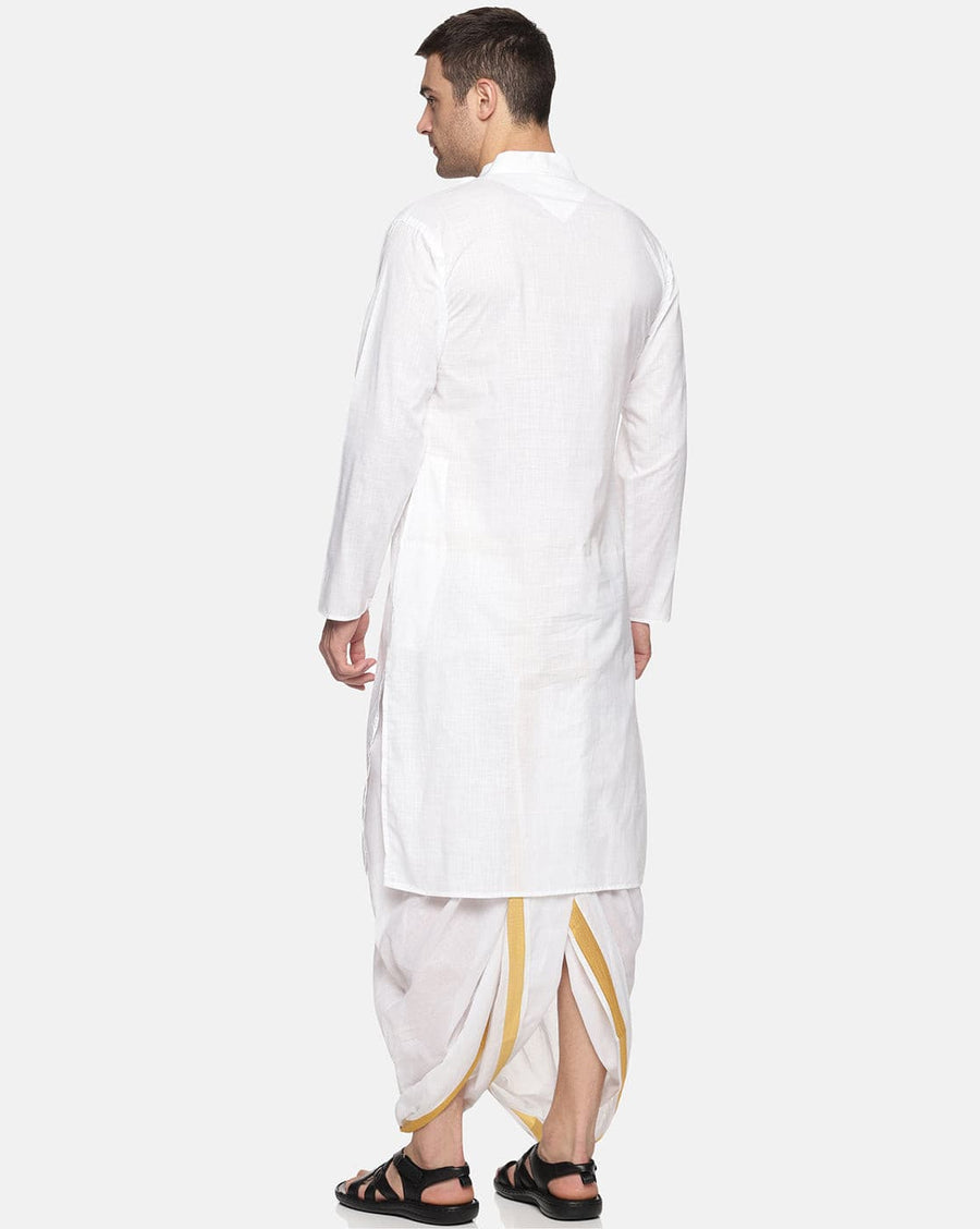 Men White Colour Cotton Kurta Dhoti Pant Set