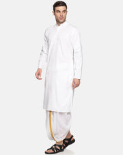 Men White Colour Cotton Kurta Dhoti Pant Set