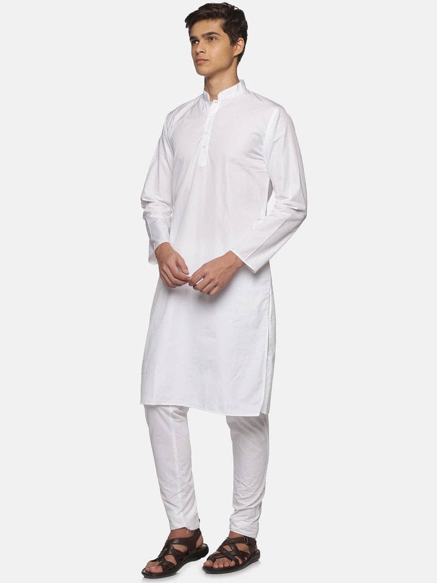 Men White Colour Cotton Kurta Pyjama Set.