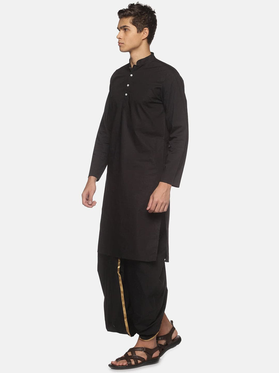 Men Black Colour Cotton Kurta Dhoti Pant Set