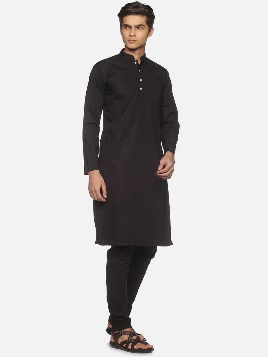 Men Black Colour Cotton Kurta Pyjama Set