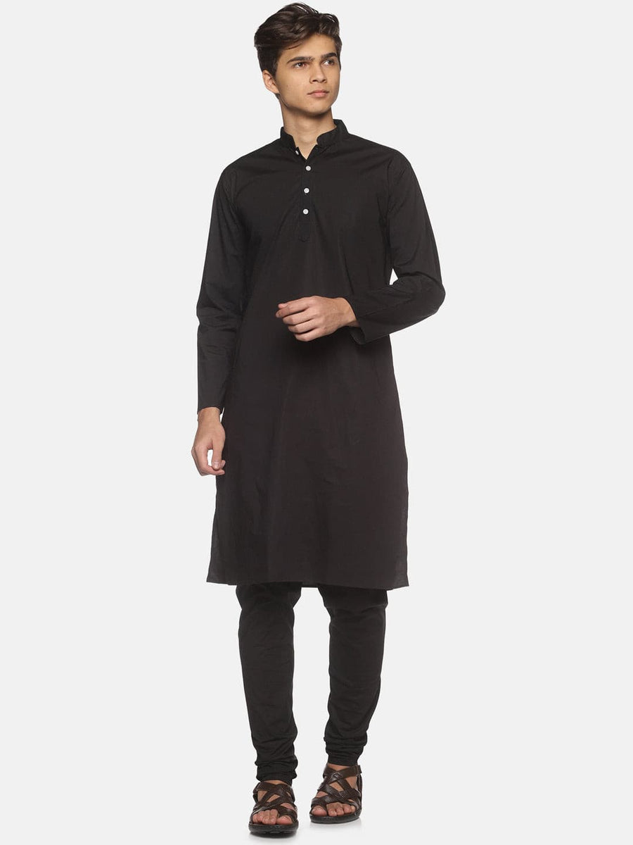 Men Black Colour Cotton Kurta Pyjama Set