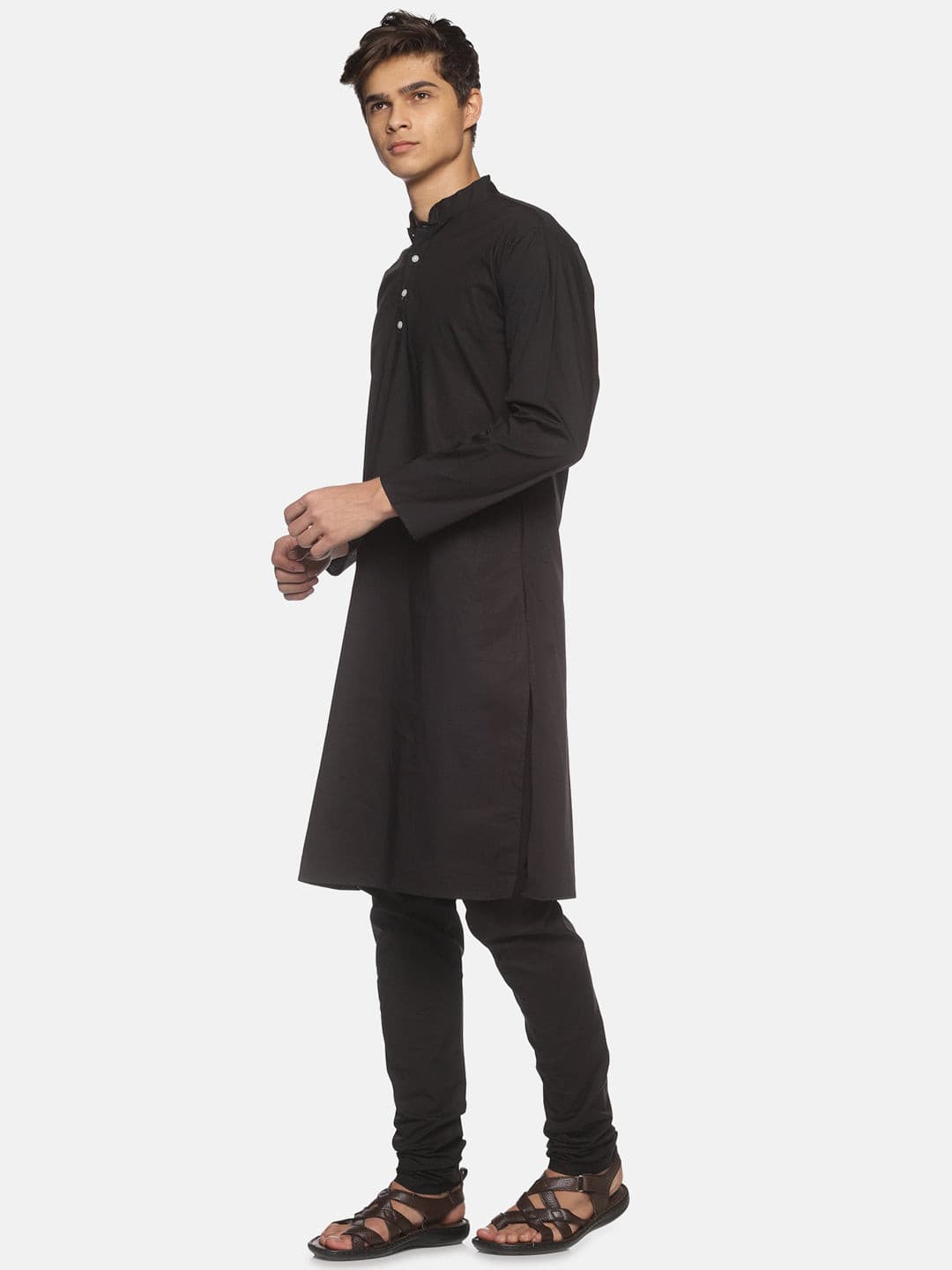 Men Black Colour Cotton Kurta Pyjama Set