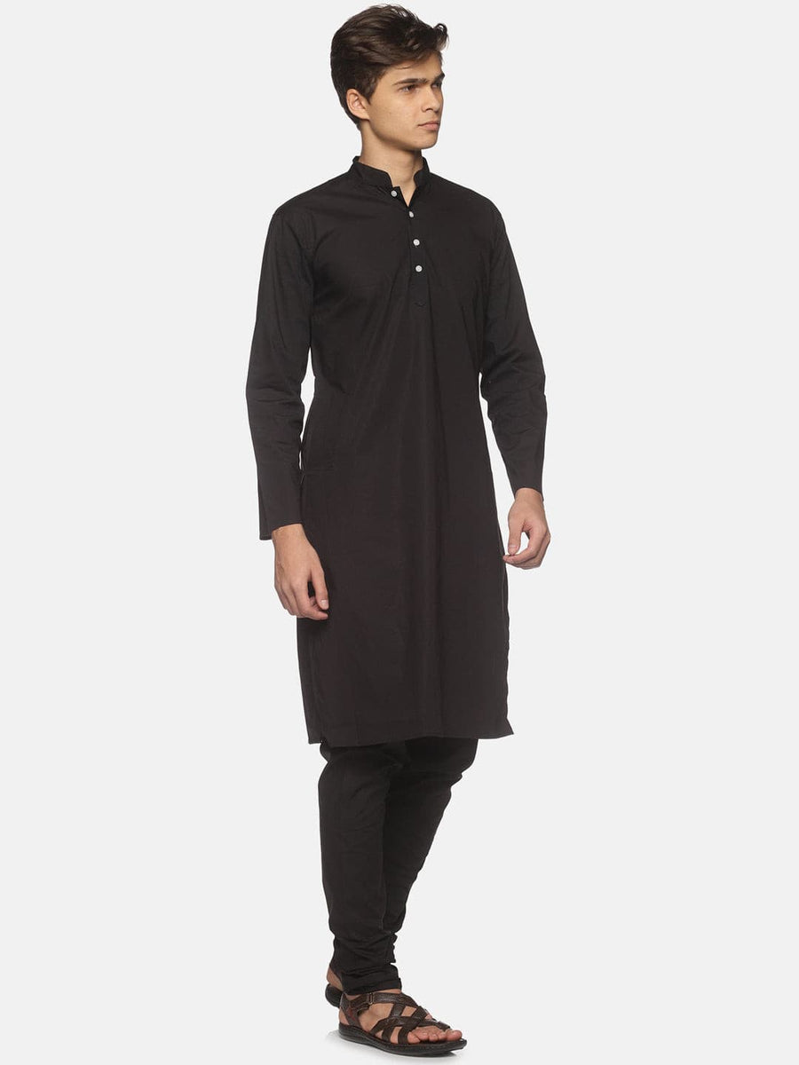 Men Black Colour Cotton Kurta Pyjama Set