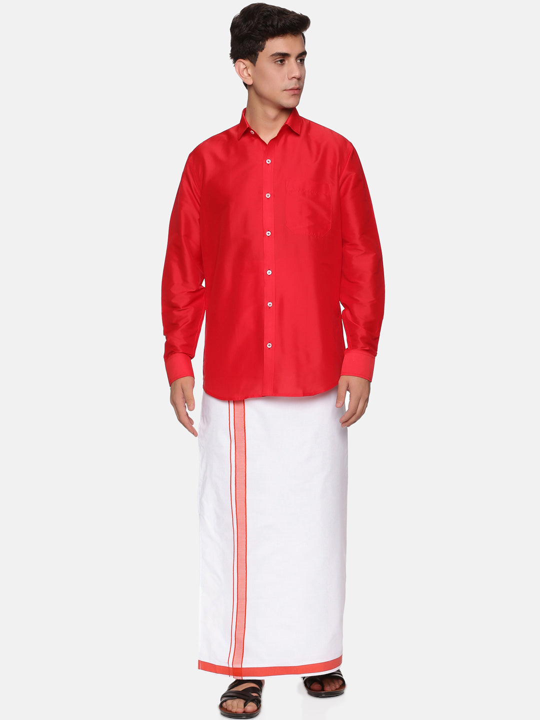 Men Polyester Solid Colour Ethnic Full Sleeve Shirt and Dhoti Set