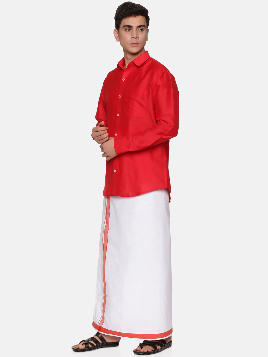 Men Polyester Solid Colour Ethnic Full Sleeve Shirt and Dhoti Set