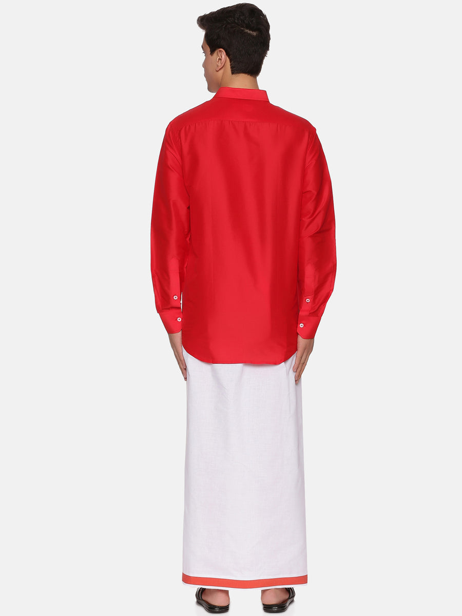 Men Polyester Solid Colour Ethnic Full Sleeve Shirt and Dhoti Set