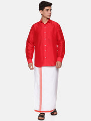 Men Polyester Solid Colour Ethnic Full Sleeve Shirt and Dhoti Set