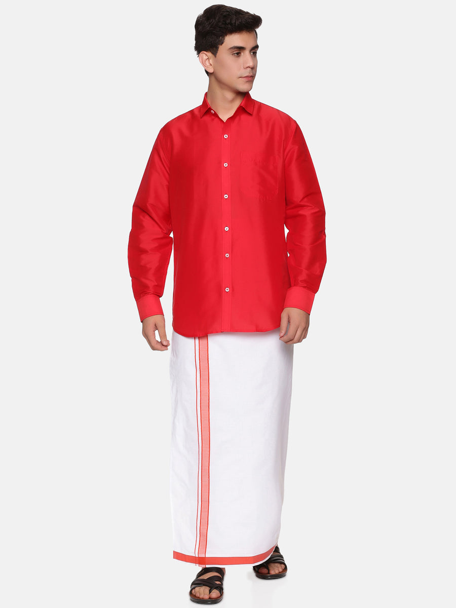 Men Polyester Solid Colour Ethnic Full Sleeve Shirt and Dhoti Set