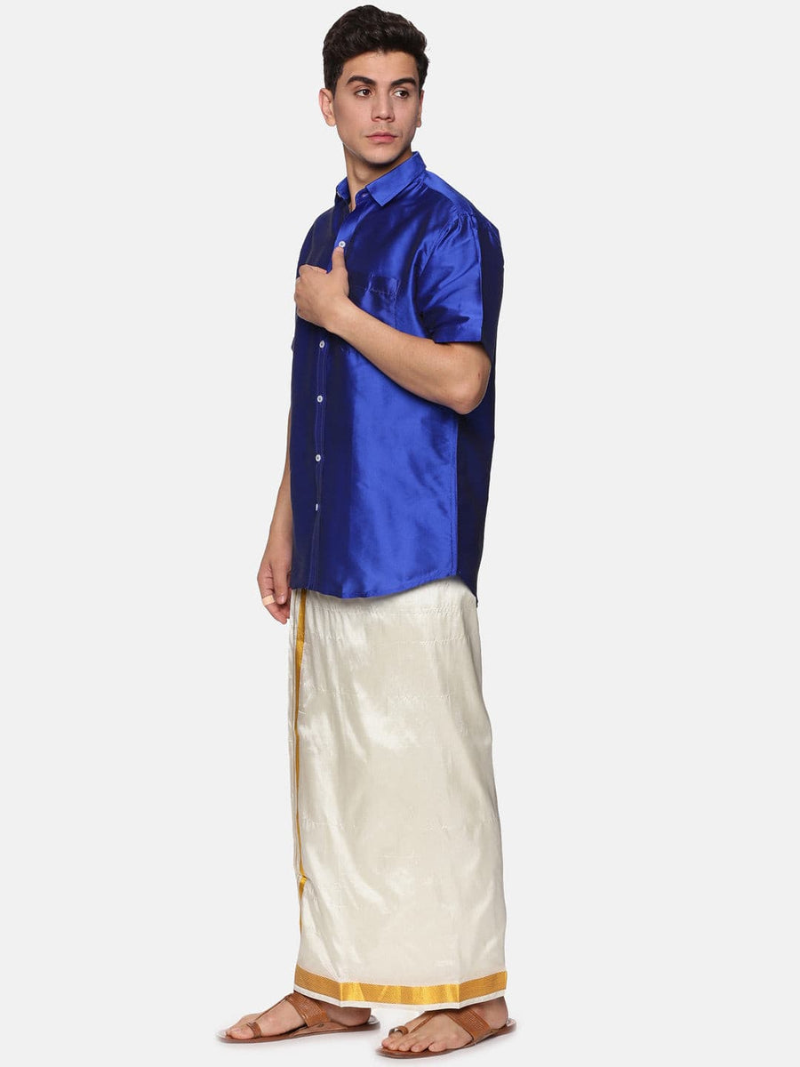 Men Solid Colour Half Sleeve Shirt and Readymade Pocket Dhoti Set
