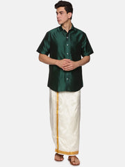 Men Solid Colour Half Sleeve Shirt and Readymade Pocket Dhoti Set