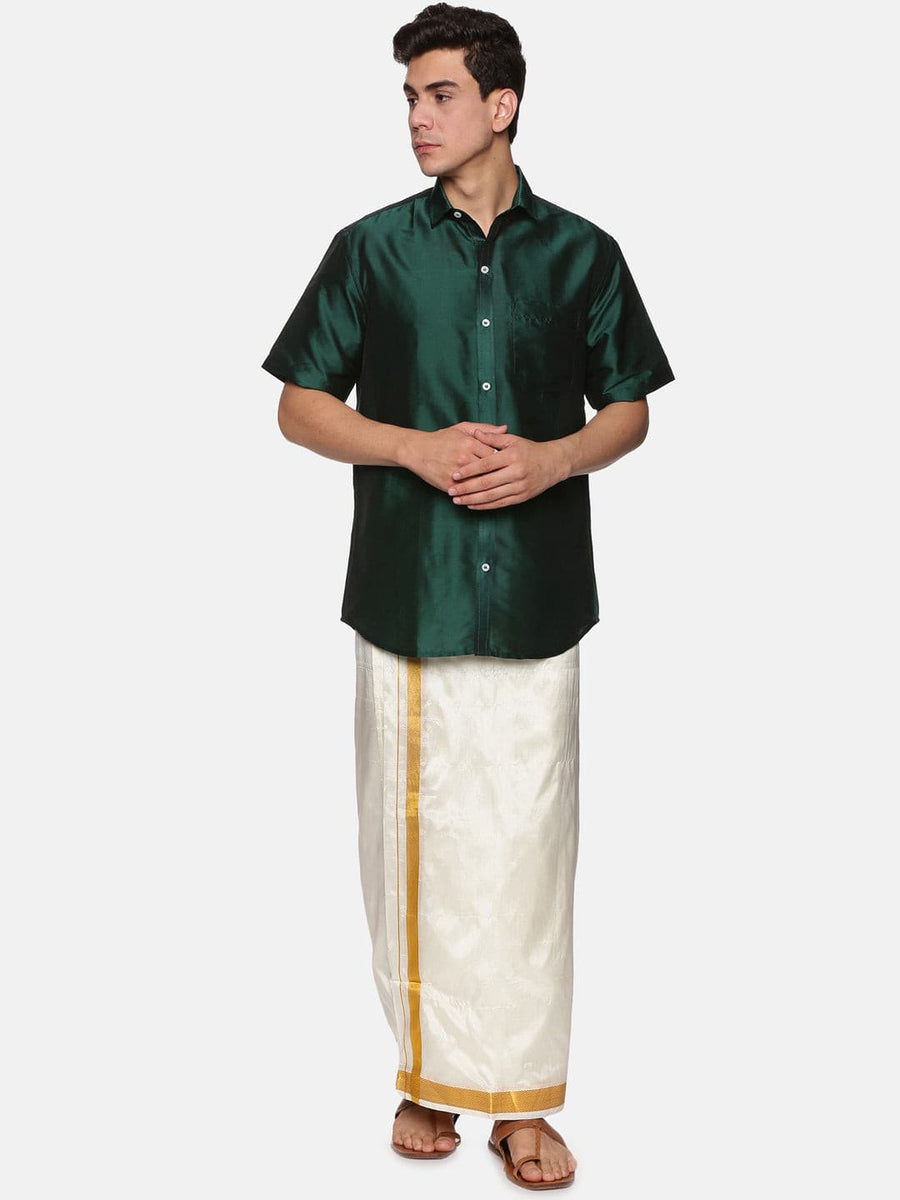 Men Solid Colour Half Sleeve Shirt and Readymade Pocket Dhoti Set