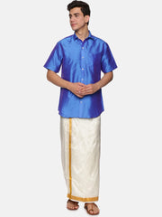 Men Solid Colour Half Sleeve Shirt and Readymade Pocket Dhoti Set