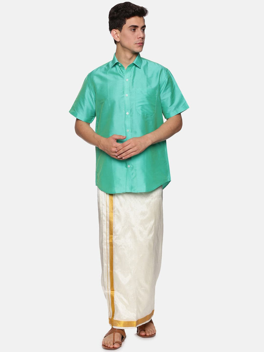 Men Solid Colour Half Sleeve Shirt and Readymade Pocket Dhoti Set