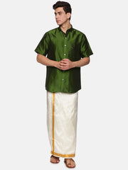Men Solid Colour Half Sleeve Shirt and Readymade Pocket Dhoti Set