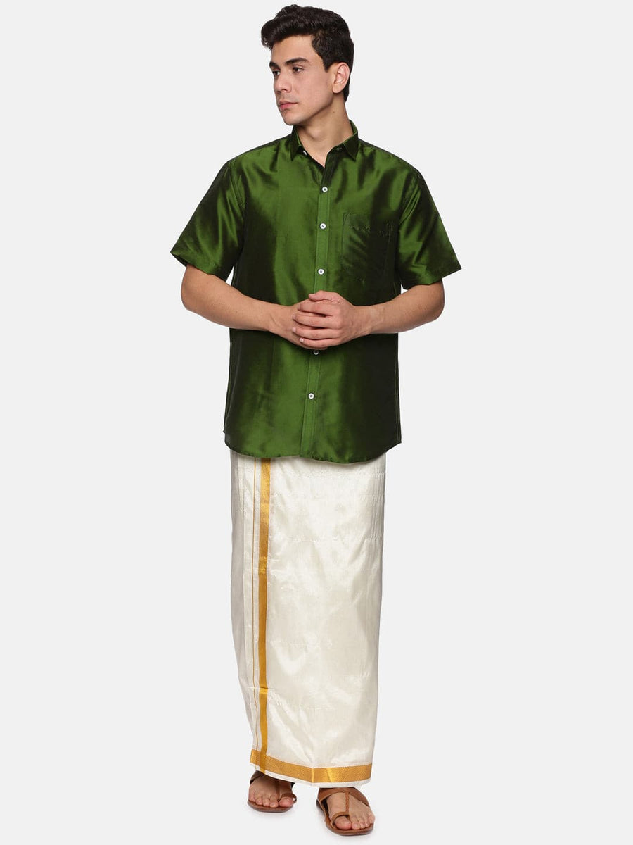 Men Solid Colour Half Sleeve Shirt and Readymade Pocket Dhoti Set