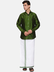 Men Polyester Solid Colour Ethnic Full Sleeve Shirt and Dhoti Set