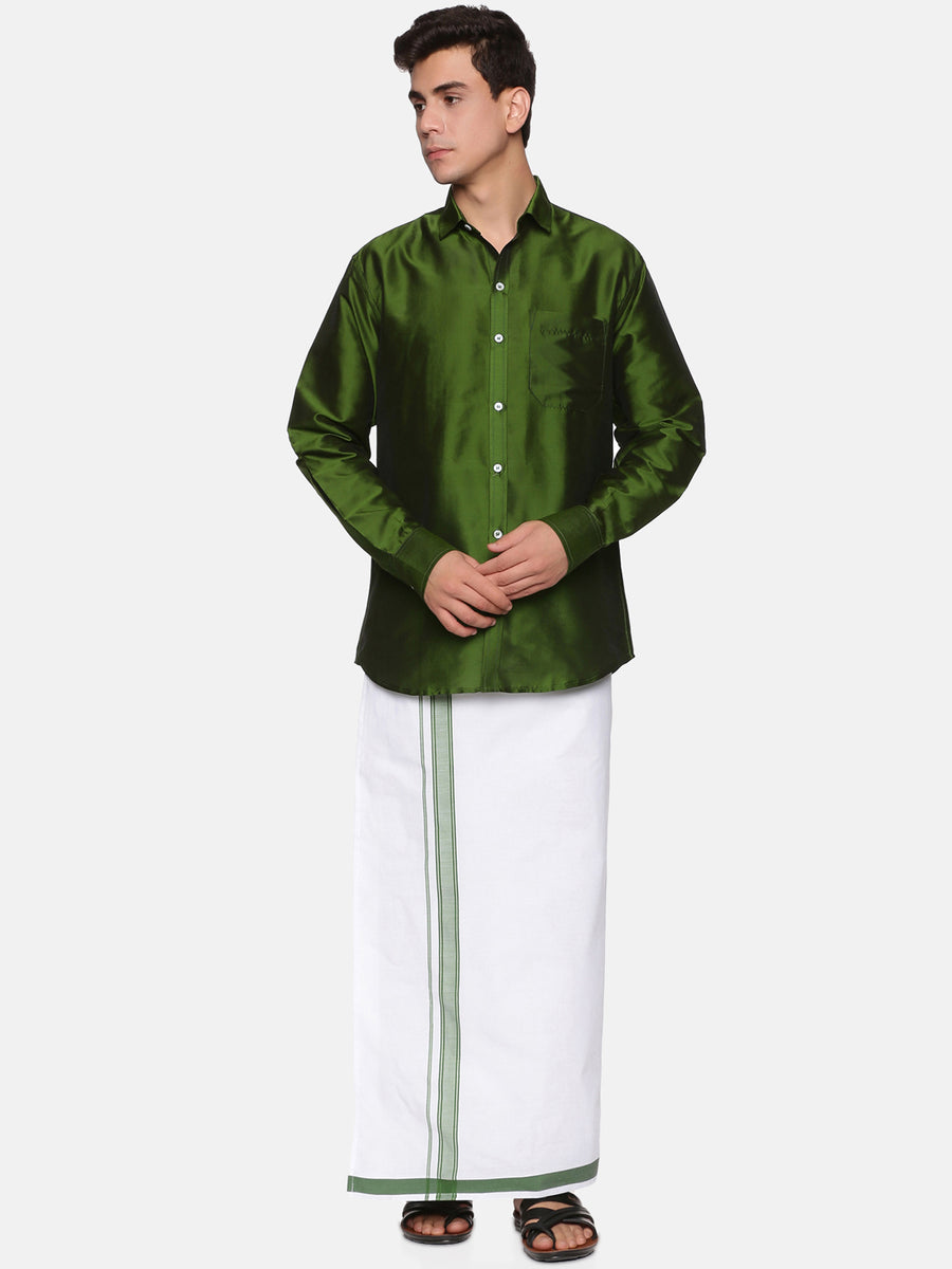 Men Polyester Solid Colour Ethnic Full Sleeve Shirt and Dhoti Set