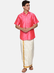 Men Solid Colour Half Sleeve Shirt and Readymade Pocket Dhoti Set