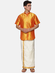 Men Solid Colour Half Sleeve Shirt and Readymade Pocket Dhoti Set