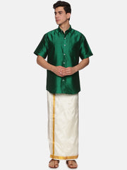 Men Solid Colour Half Sleeve Shirt and Readymade Pocket Dhoti Set
