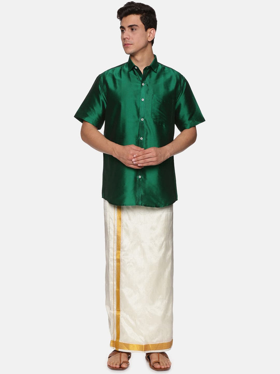 Men Solid Colour Half Sleeve Shirt and Readymade Pocket Dhoti Set