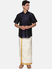 Men Solid Colour Half Sleeve Shirt and Readymade Pocket Dhoti Set
