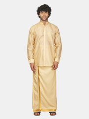 Men Artsilk Mandarin Collar Shirt and Readymade Dhoti Set